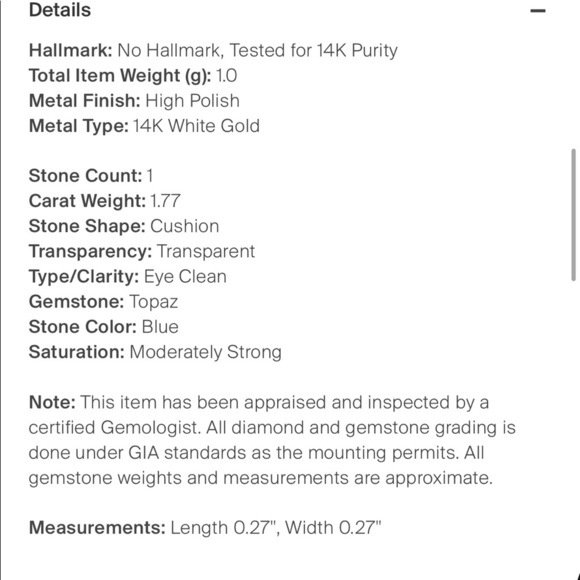 NWT $380 14K White Gold Topaz Pendant - Picture 3 of 4